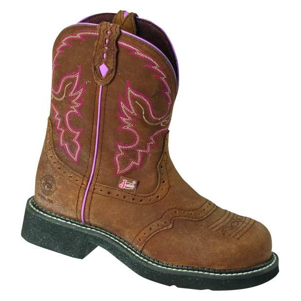 Justin Original Workboots Women's Western Boot, 8 1/2 B, Steel Toe, 8 in H, Brown, WKL9980 - GY9980