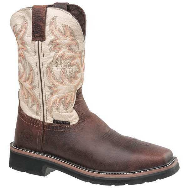 Justin Original Workboots Men's Western Boot, 10 D, Steel Toe, 11 in H, Brown, WK4684 - SE4684