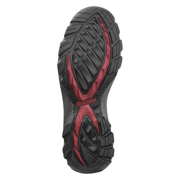 Nautilus Safety Footwear Men's Athletic Shoe, Steel Toe, Leather, Mesh Upper, Rubber Outsole, Lace Up, Gray/Red, 10 1/2 Wide - N1343 10.5W