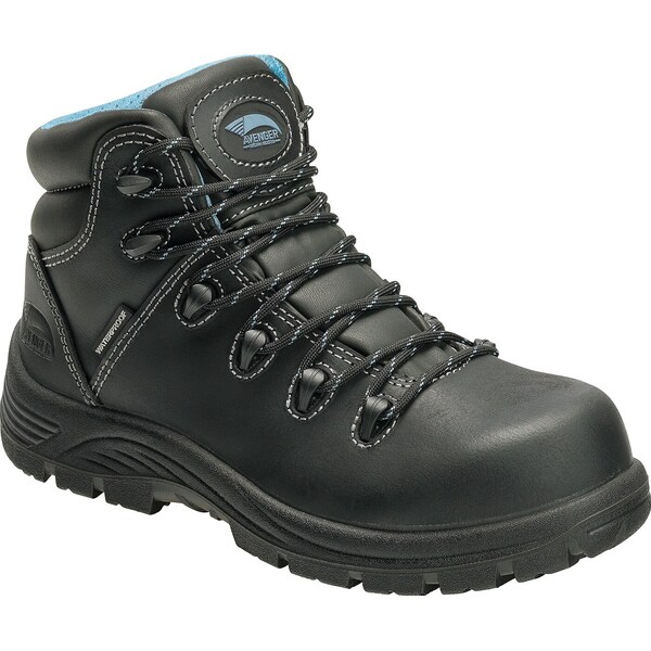 Avenger Safety Footwear Women's 6-Inch Work Boot, Composite Toe, Leather Upper, Polyurethane Outsole, Lace Up, Black, 6 W - A7127