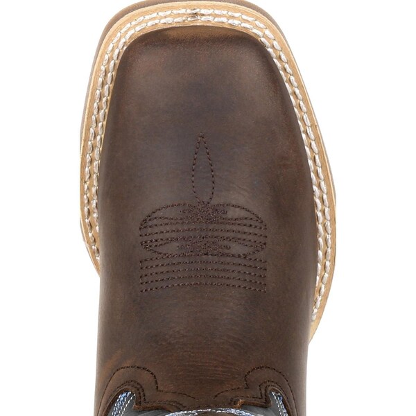 Durango Kids Western Boot, 6.5 M, Leather, 8 in H, Belgian Brown/Denim Blue - DBT0218Y