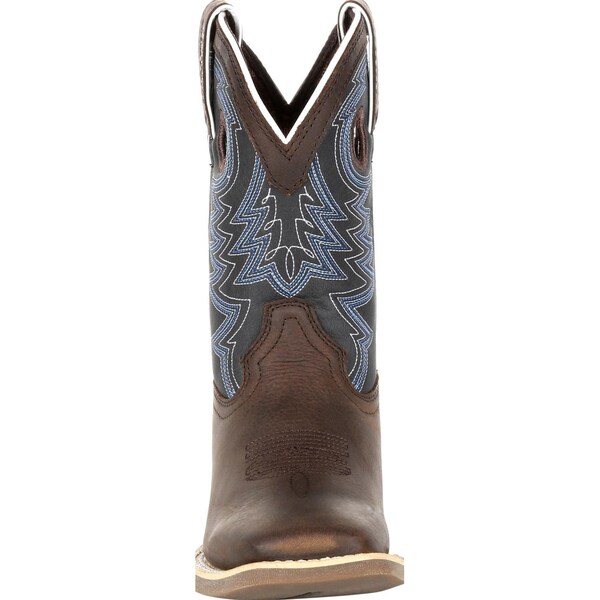 Durango Kids Western Boot, 6.5 M, Leather, 8 in H, Belgian Brown/Denim Blue - DBT0218Y