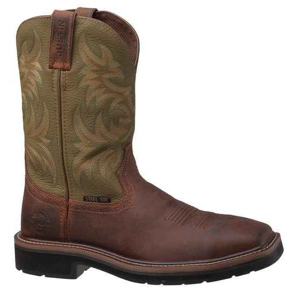 Justin Original Workboots Men's Western Boot, 10 1/2 EE, Steel Toe, 11 in H, Brown, WK4688 - SE4688