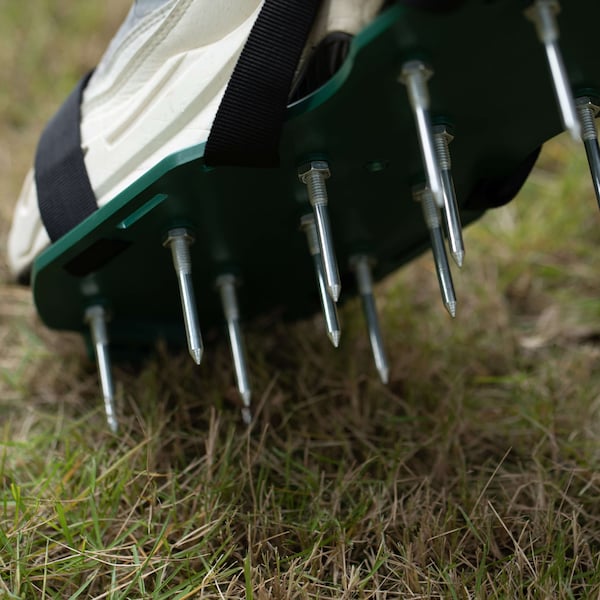 Gardenised Lawn and Garden Aerator Spike Shoe With 3 Metal Buckle Straps, Green Spiked Sandal - QI004603.GN