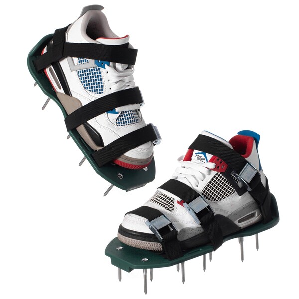 Gardenised Lawn and Garden Aerator Spike Shoe With 3 Metal Buckle Straps, Green Spiked Sandal - QI004603.GN