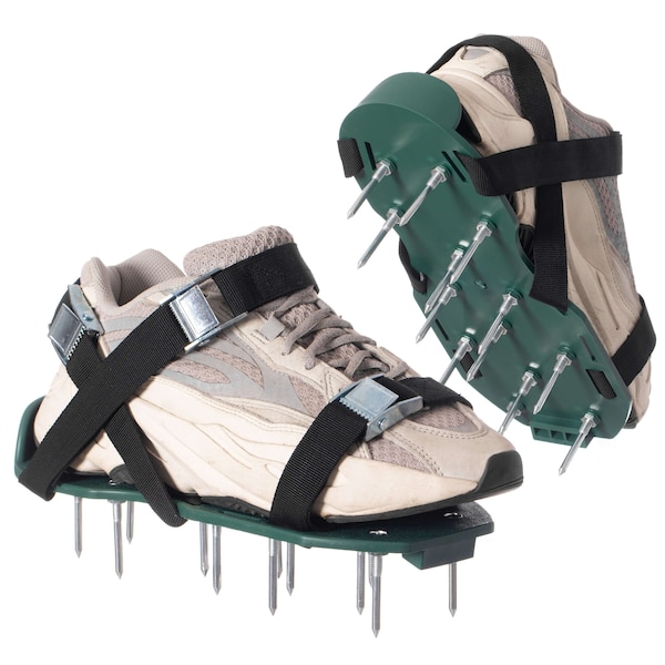 Gardenised Lawn and Garden Aerator Spike Shoe With 3 Metal Buckle Straps, Green Spiked Sandal - QI004603.GN