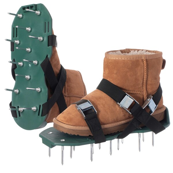 Gardenised Lawn and Garden Aerator Spike Shoe With 3 Metal Buckle Straps, Green Spiked Sandal - QI004603.GN