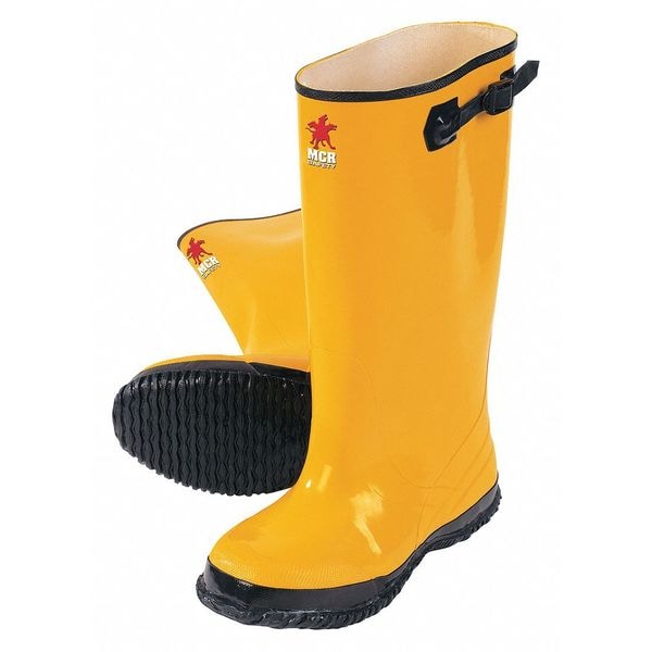 Mcr Safety Slush Boots, Plain Toe, Rubber, 17 in Height, Pull On Closure, Cleated Sole, Yellow, 7 - BYR1007