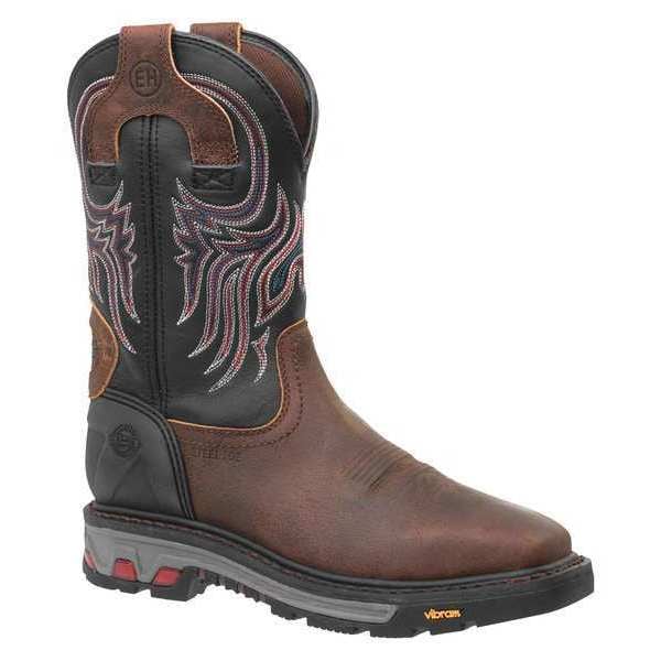 Justin Original Workboots Men's Western Boot, 7 1/2 D, Steel Toe, 11 in H, Brown, WK2104 - WK2104- 75 D