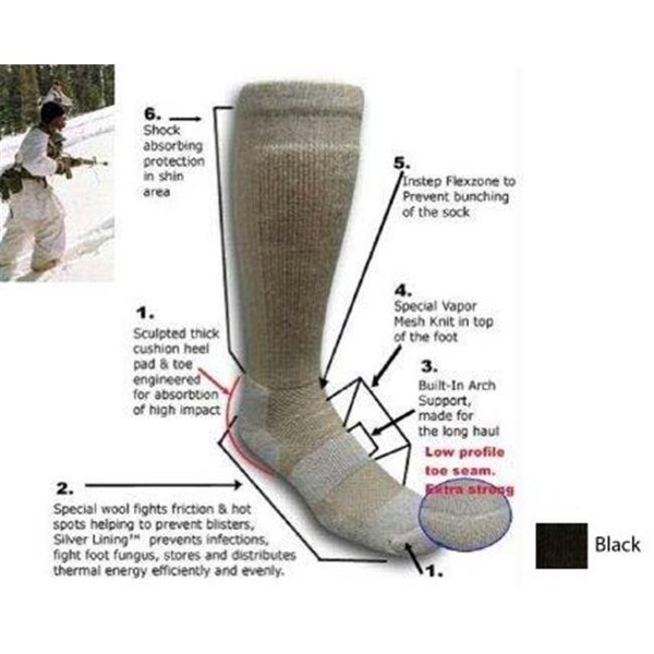Covert Threads Covert Threads CT-3155-BK 9 - 13 ICE – Extreme Cold Territory Military Boot Sock in Black - TGCT-3155-BK