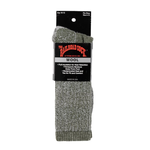 Railroad Sock Merino Wool Boot Crew Socks, Size 6-12 M, Olive, 1PR - 2982 OL