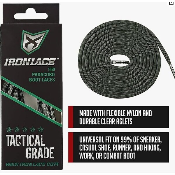 Ironlace Paracord 550 Shoelace, 72", Dark Green, PR1 - 550-72-05