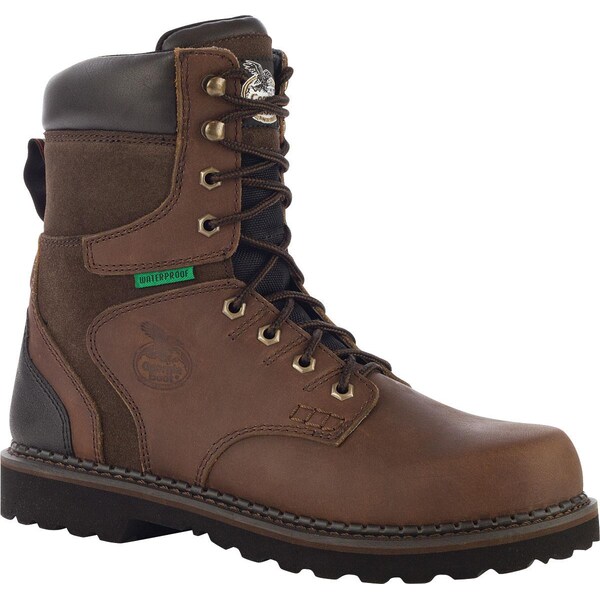 Georgia Boot Men's Waterproof Work Boot, 9.5 M, Steel Toe, 8 in H, Dark Brown, G9334 - G9334