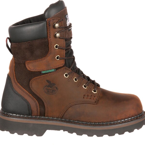 Georgia Boot Men's Waterproof Work Boot, 9.5 M, Steel Toe, 8 in H, Dark Brown, G9334 - G9334