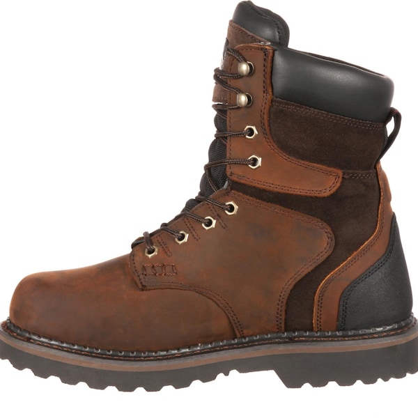 Georgia Boot Men's Waterproof Work Boot, 9.5 M, Steel Toe, 8 in H, Dark Brown, G9334 - G9334