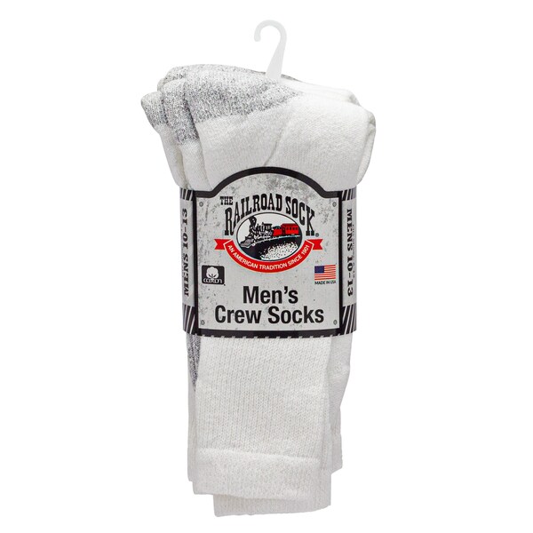 Railroad Sock Men's Crew Work Socks, Size 6-12 M, White/Grey, 4PK - RW50