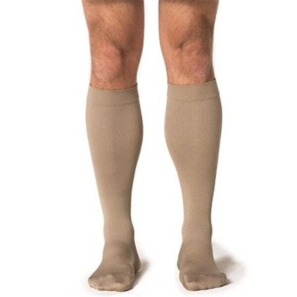 Sigvaris Midtown Microfiber 20-30 mmHg Closed Toe Mens Calf- Small- Long - Tan-Khaki - 822CSLM32