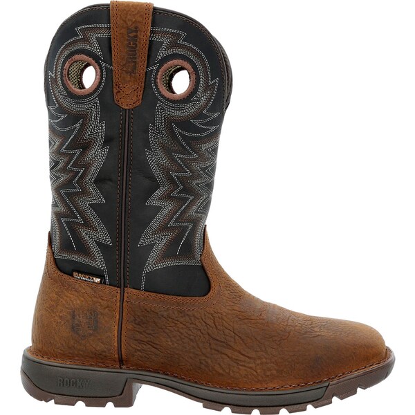 Rocky Men's Waterproof Western Boot, 10 W, Steel Toe, 11 in H, Brown, RKW0356 - RKW0356