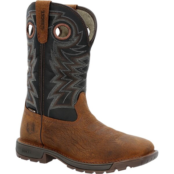 Rocky Men's Waterproof Western Boot, 10 W, Steel Toe, 11 in H, Brown, RKW0356 - RKW0356