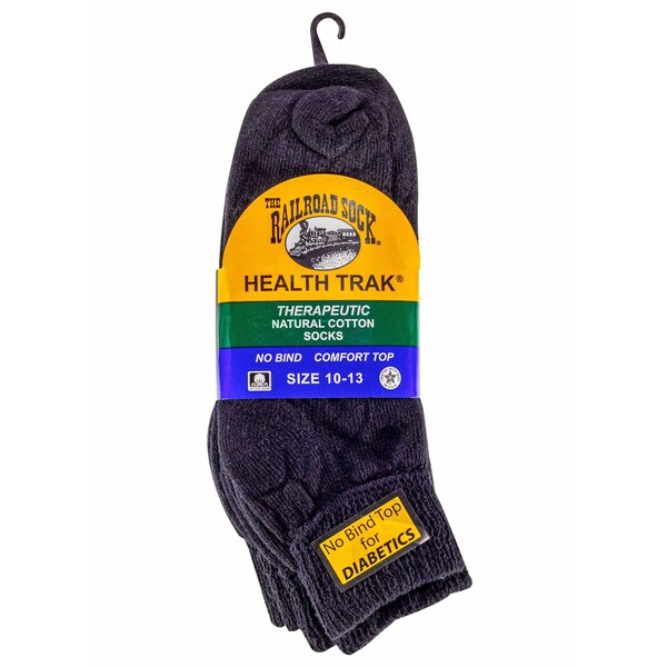 Railroad Sock Men's HealthTrak Therapeutic Quarter Socks, Size 6-12 M, Black, 3PK - 992 BK