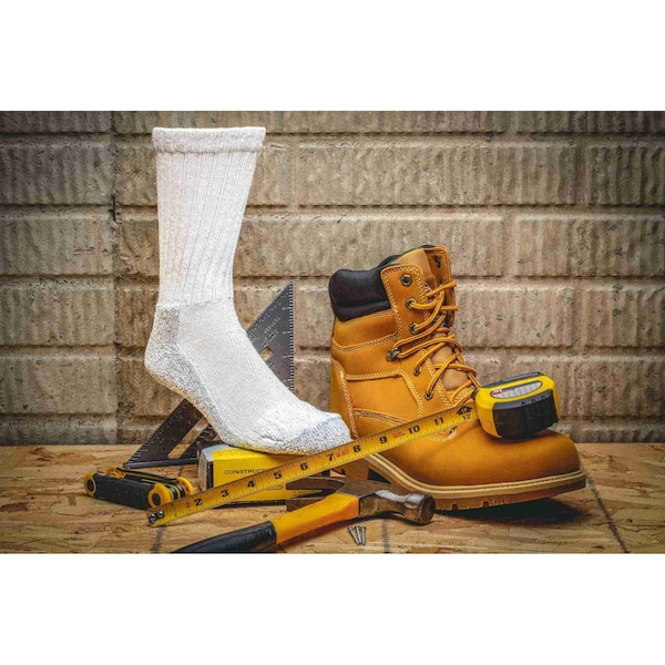 Railroad Sock Men's Steel Toe Boot Crew Socks, Size 6-12 M, White/Grey, 1PR - 6124
