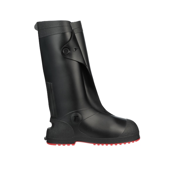 Tingley Overshoes, Safety Toe Toe, PVC, 17 in Height, Pull On Closure, Cleated Sole, Black/Red, XS - 45851