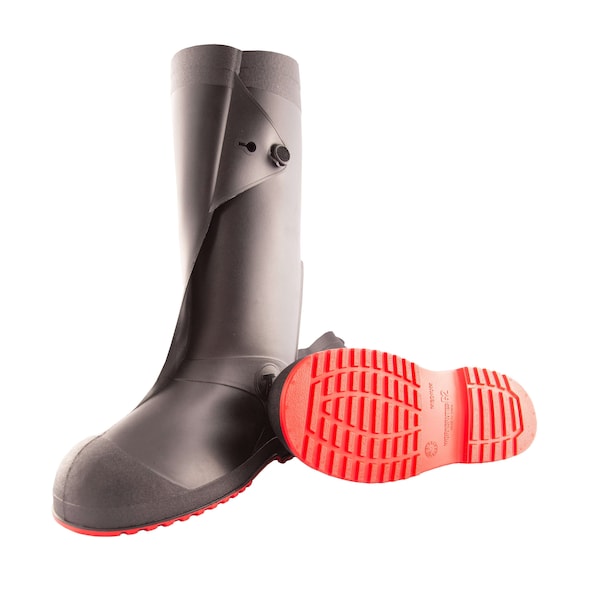 Tingley Overshoes, Safety Toe Toe, PVC, 17 in Height, Pull On Closure, Cleated Sole, Black/Red, XS - 45851