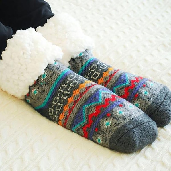 Pudus Unisex Classic Nordic One Size Fits Most Slipper Socks Gray - NOR-GRY-C