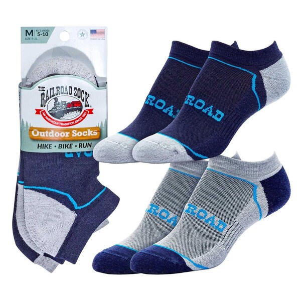 Railroad Sock Outdoor No Show Socks, Size 5-10 W/4-7.5 M, Navy/Blue, 2PK - OD291NSBL