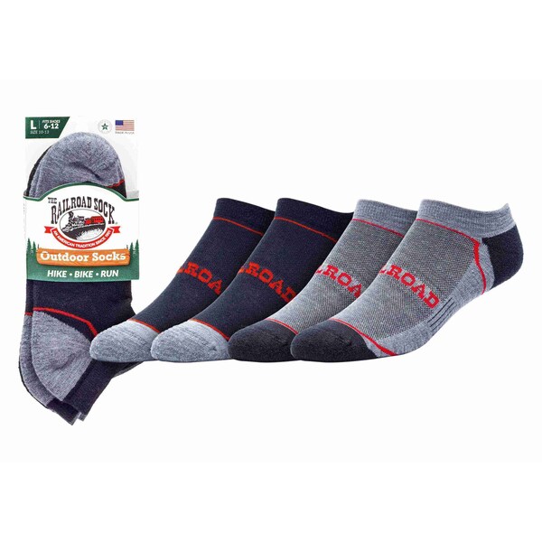 Railroad Sock Outdoor No Show Socks, Size 6-12 M, Black/Red, 2PK - OD211NSR