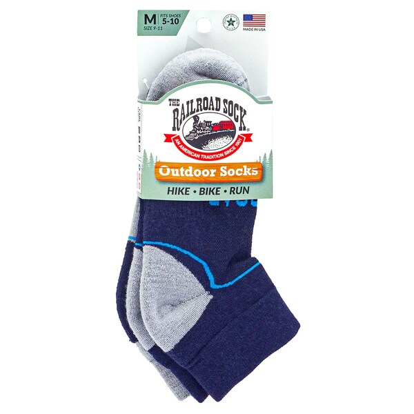 Railroad Sock Outdoor Quarter Socks, Size 5-10 W/4-7.5 M, Grey/Blue, 2PK - OD291QUBL