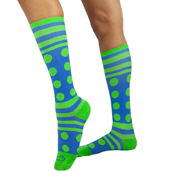 Zayaan Health Dots Stripe Compression Socks, Blue/Green, PR - BLZH-CSDS-4BG