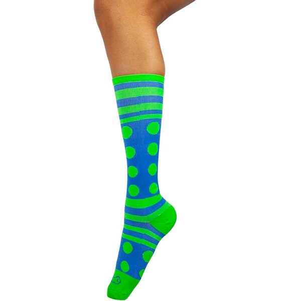 Zayaan Health Dots Stripe Compression Socks, Blue/Green, PR - BLZH-CSDS-4BG