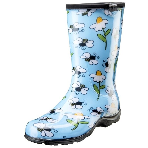Sloggers 5020BEEBL-9 Rain and Garden Boots, 9, 15-1/2 in W, Bee, Light Blue - 5020BEEBL09