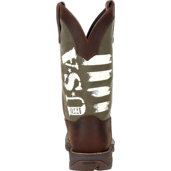 Durango Men's Western Boot, 7.5 M, Leather, 12 in H, Brown/Army Green - DDB0313