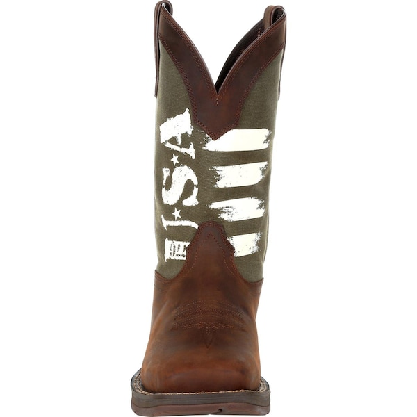 Durango Men's Western Boot, 7.5 M, Leather, 12 in H, Brown/Army Green - DDB0313