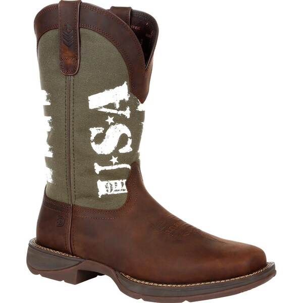 Durango Men's Western Boot, 7.5 M, Leather, 12 in H, Brown/Army Green - DDB0313
