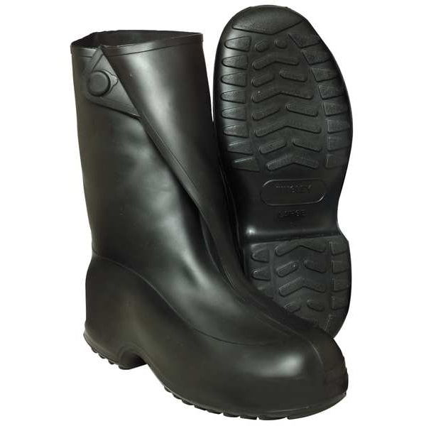 Tingley Overboots, Plain Toe, Natural Rubber, 10 in Height, Snap Tab Closure, Cleated Sole, Black, L - 1400