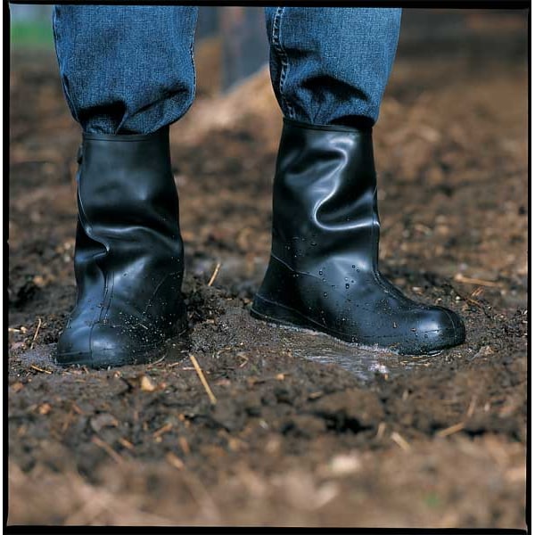 Tingley Overboots, Plain Toe, Natural Rubber, 10 in Height, Snap Tab Closure, Cleated Sole, Black, L - 1400