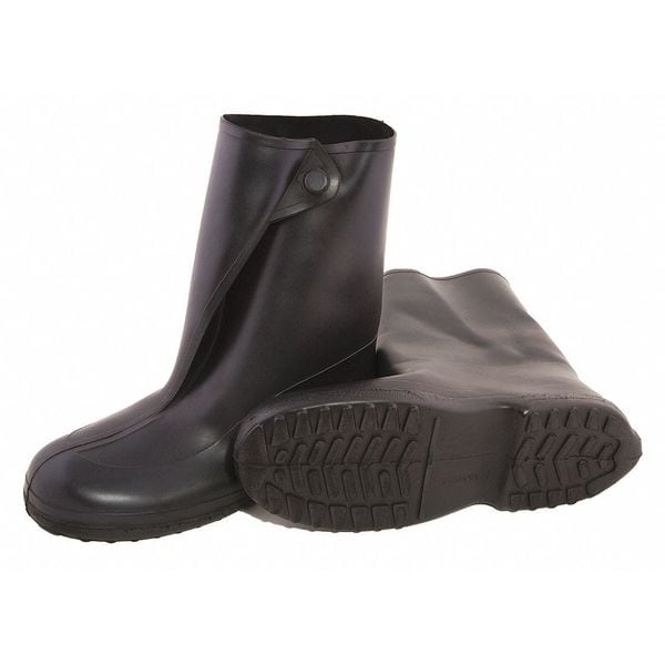 Tingley Overboots, Plain Toe, Natural Rubber, 10 in Height, Snap Tab Closure, Cleated Sole, Black, L - 1400