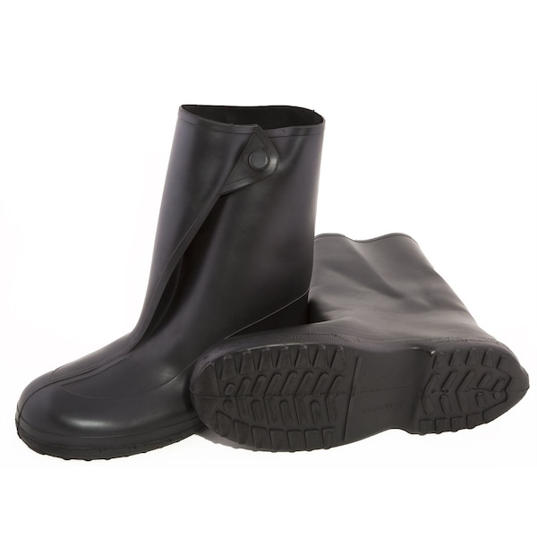 Tingley Overboots, Plain Toe, Natural Rubber, 10 in Height, Snap Tab Closure, Cleated Sole, Black, L - 1400