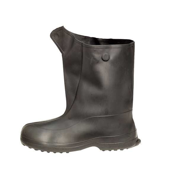Tingley Overboots, Plain Toe, Natural Rubber, 10 in Height, Snap Tab Closure, Cleated Sole, Black, L - 1400