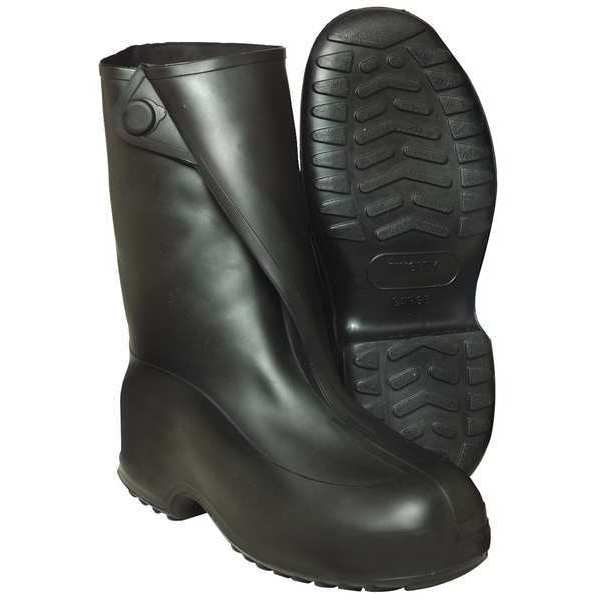 Tingley Overboots, Plain Toe, Natural Rubber, 10 in Height, Snap Tab Closure, Cleated Sole, Black, L - 1400