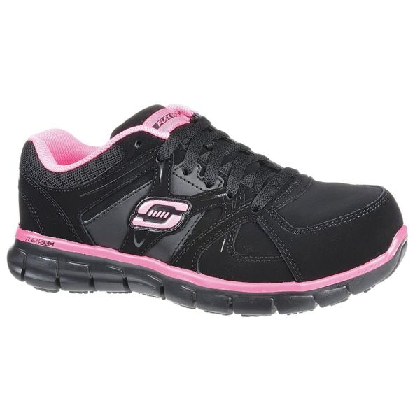 Skechers Women's Athletic Shoe, Alloy Toe, Leather Upper, Rubber Outsole, Lace Up, Black/Pink, 11 Wide - 76553EW BKPK SZ 11