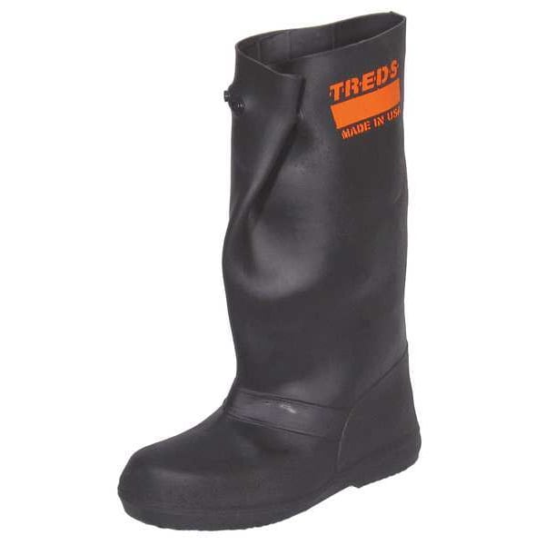 Treds Overboots Overboots, Plain Toe, Rubber, 17 in Height, Snap Tab Closure, Block-Tread Sole, Black, XL - 17853