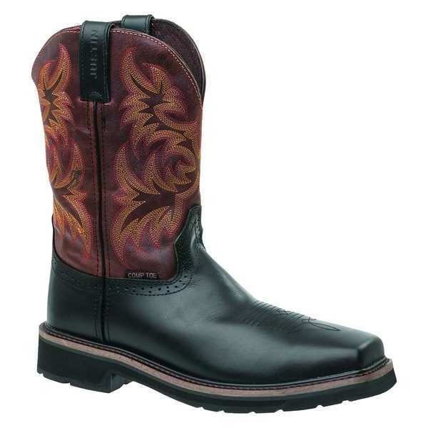 Justin Original Workboots Stampede, Men's 11 in Composite Toe Western Boot, Black, 10 1/2, D, WK4818 - SE4818