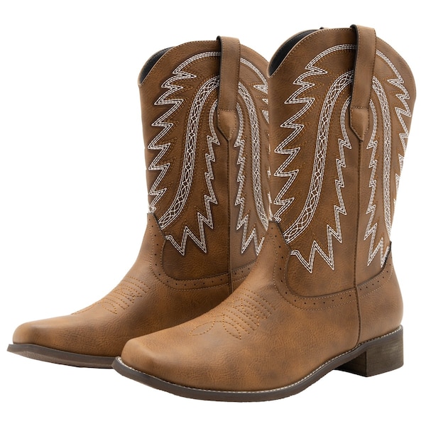 Searchers Brown Cowboy Boots for Men Square Toe Embroidered Western Boot - SC200917BRXL