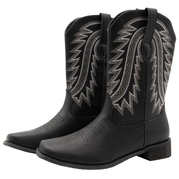 Searchers Black Cowboy Boots for Men Square Toe Embroidered Western Boot Medium - SC200917BKM