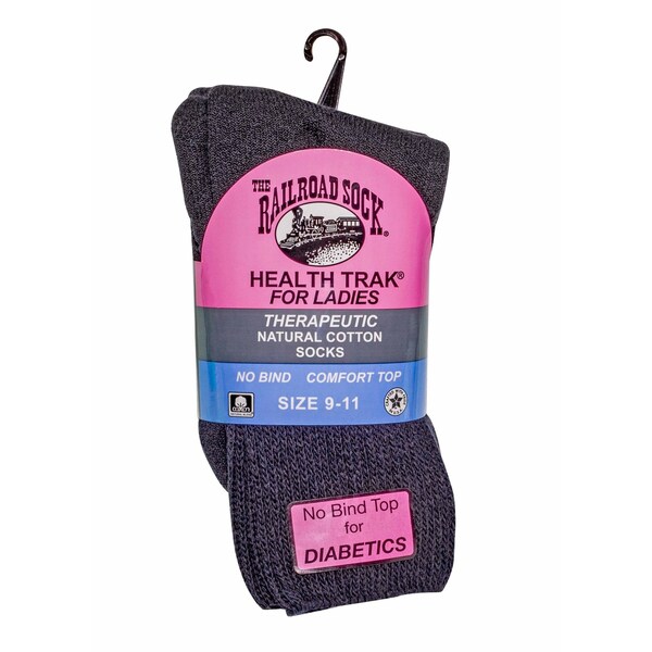 Railroad Sock Women's HealthTrak Therapeutic Crew Socks, Size 5-10, Black, 2PK - 634 BK