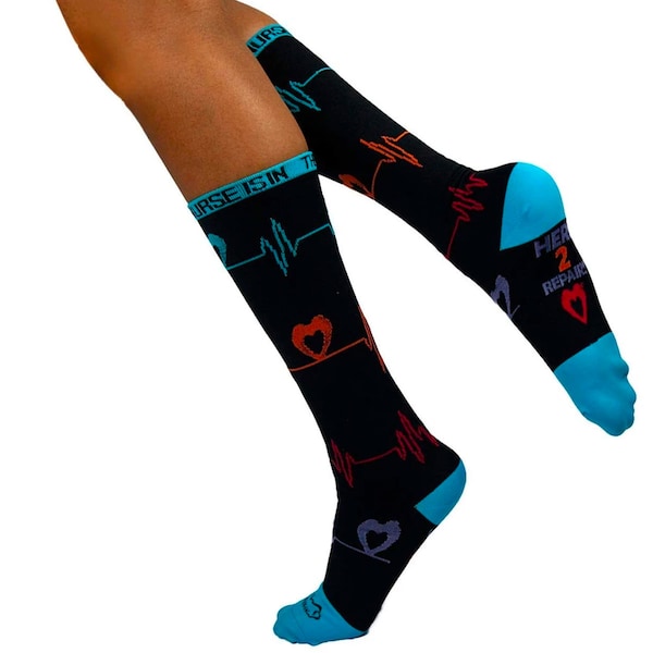 Zayaan Health Heartbeat Compression Socks, Black, PR - BLZH-CSHB-1BKB